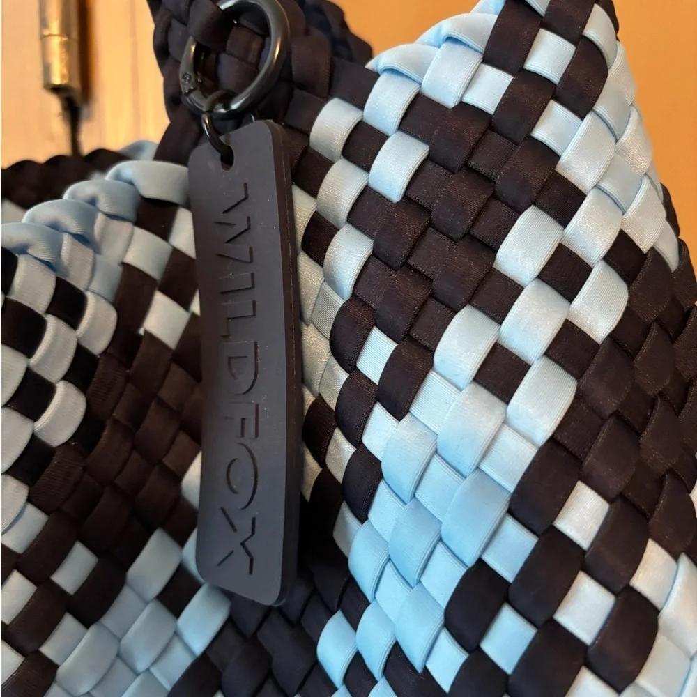 Wildfox Black and Light Blue Checkered Tote